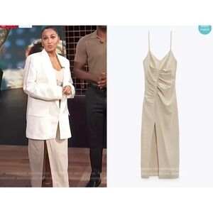 Zara Linen Blend Ruched Slip Dress Womens M ASO Adrienne Bailon-Houghton E! News